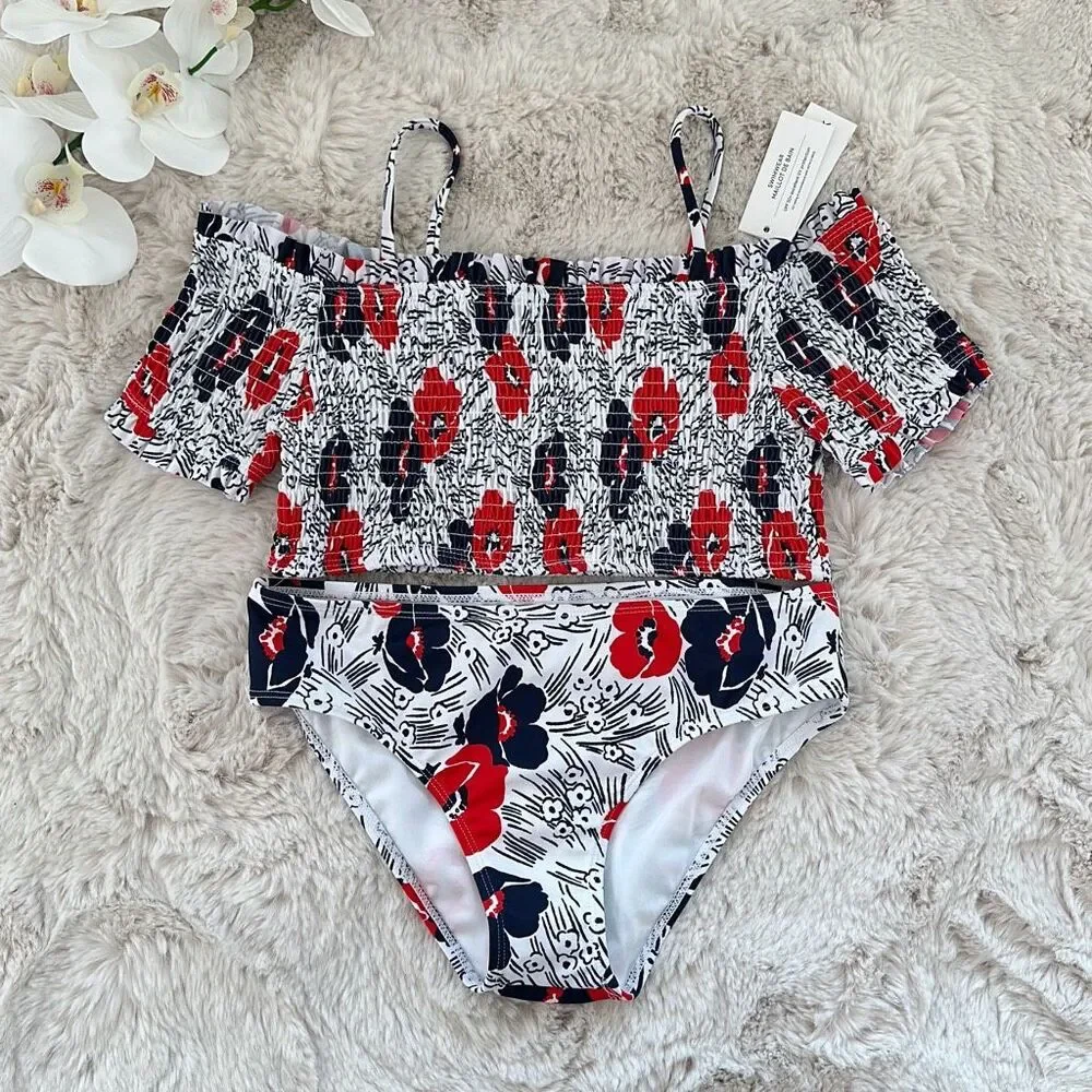 Janie and Jack Recycled Floral Cold Shoulder Back 2-Piece Swimsuit Size 16 Girls